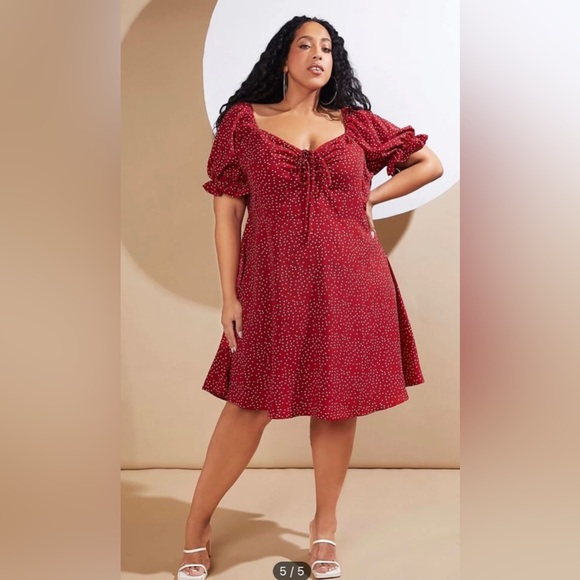 Shein Curve+ sz 28/30 Red polka dot dress NWT - Picture 5 of 9